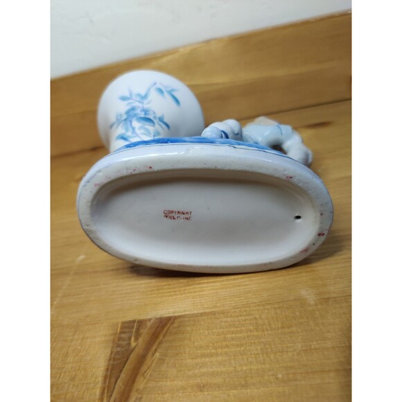 Vintage L&M Inc Blue White Horn Blowing Boy Vase 5" - Picture 8 of 9